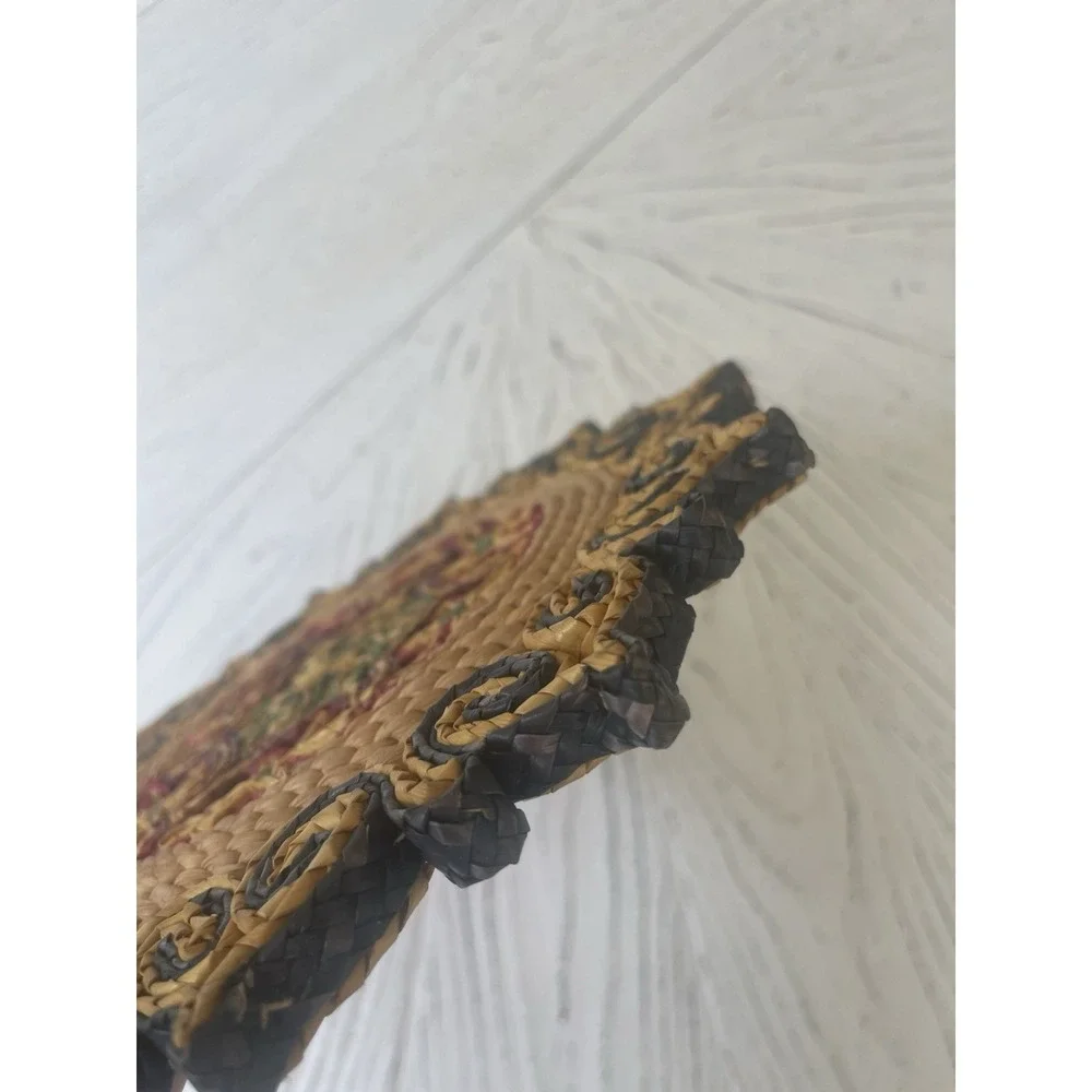 Vtg Colorful Straw Trivets Set of 4 Boho Kitchen Woven Raffia